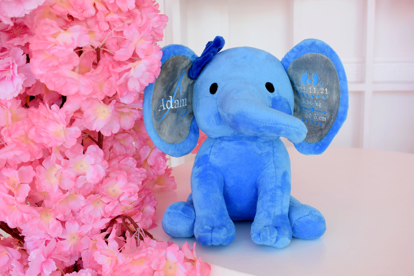 giftella personalizuotos dovanos vaikams ir kudikiams drambliukas melynas