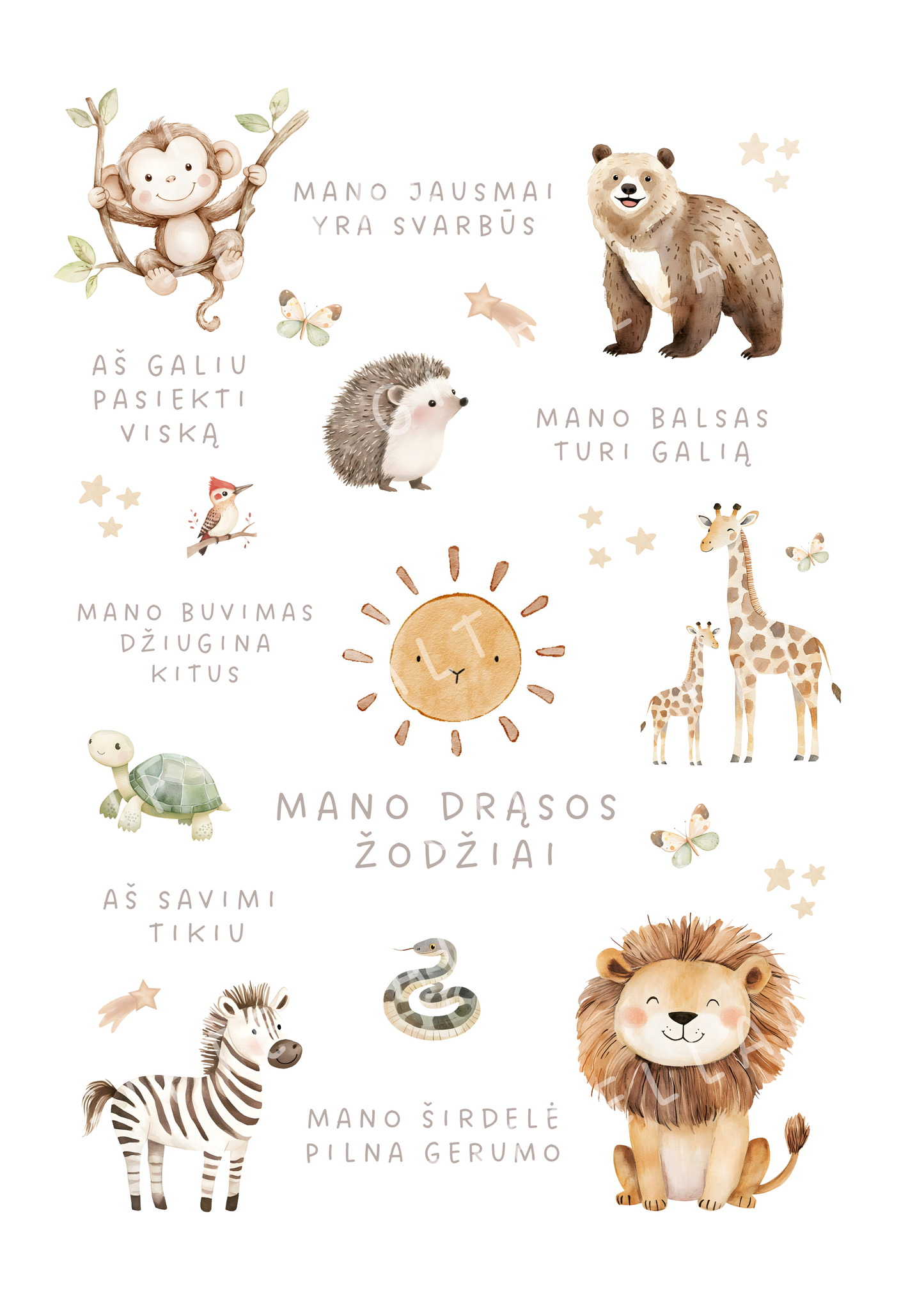 Edukacinis plakatas vaikams DRĄSOS ŽODŽIAI | Afirmacijos | A3 formatas