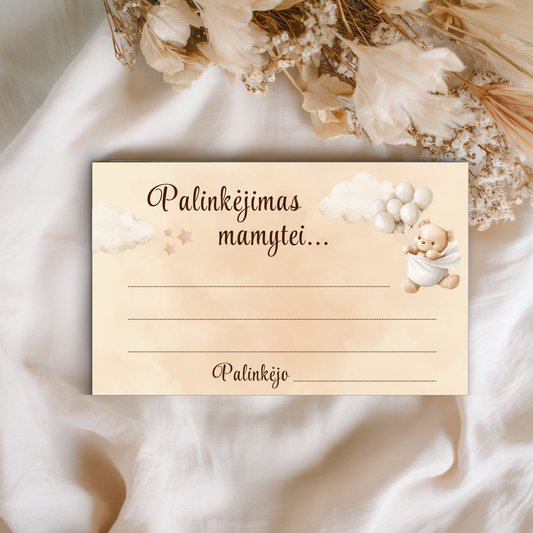 Baby Shower palinkėjimai, linkėjimų kortelės, stalo dekoras, kūdikio sutiktuvių atributika, asmeninė žinutė mamytei, stilingos šventės detalės