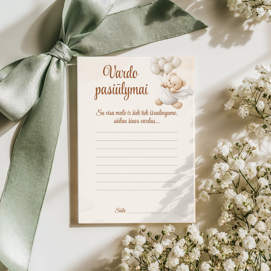 Vardo pasiūlymai, Baby Shower žaidimai, krikštynų kortelės, kūdikio vardas, šventinė atributika, dovanos būsimai mamai, palinkėjimų kortelės