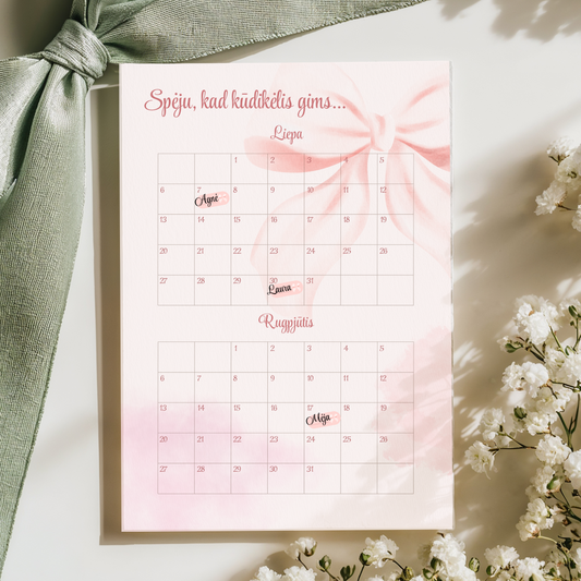Gimimo datos spėjimai, Baby Shower žaidimai, gimimo kalendorius, šventinis plakatas, kūdikio sutiktuvių atributika, pramogos svečiams, spėjimų lenta