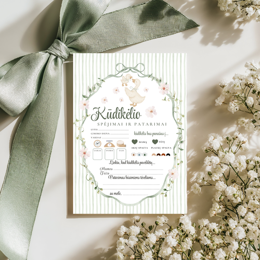 Baby Shower žaidimai, kūdikio sutiktuvių šventė, palinkėjimų kortelės, spėjimų kortelės, Baby Shower atributika, dovana būsimai mamai