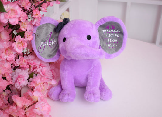 giftella personalizuotos dovanos vaikams ir kudikiams drambliukas violetinis