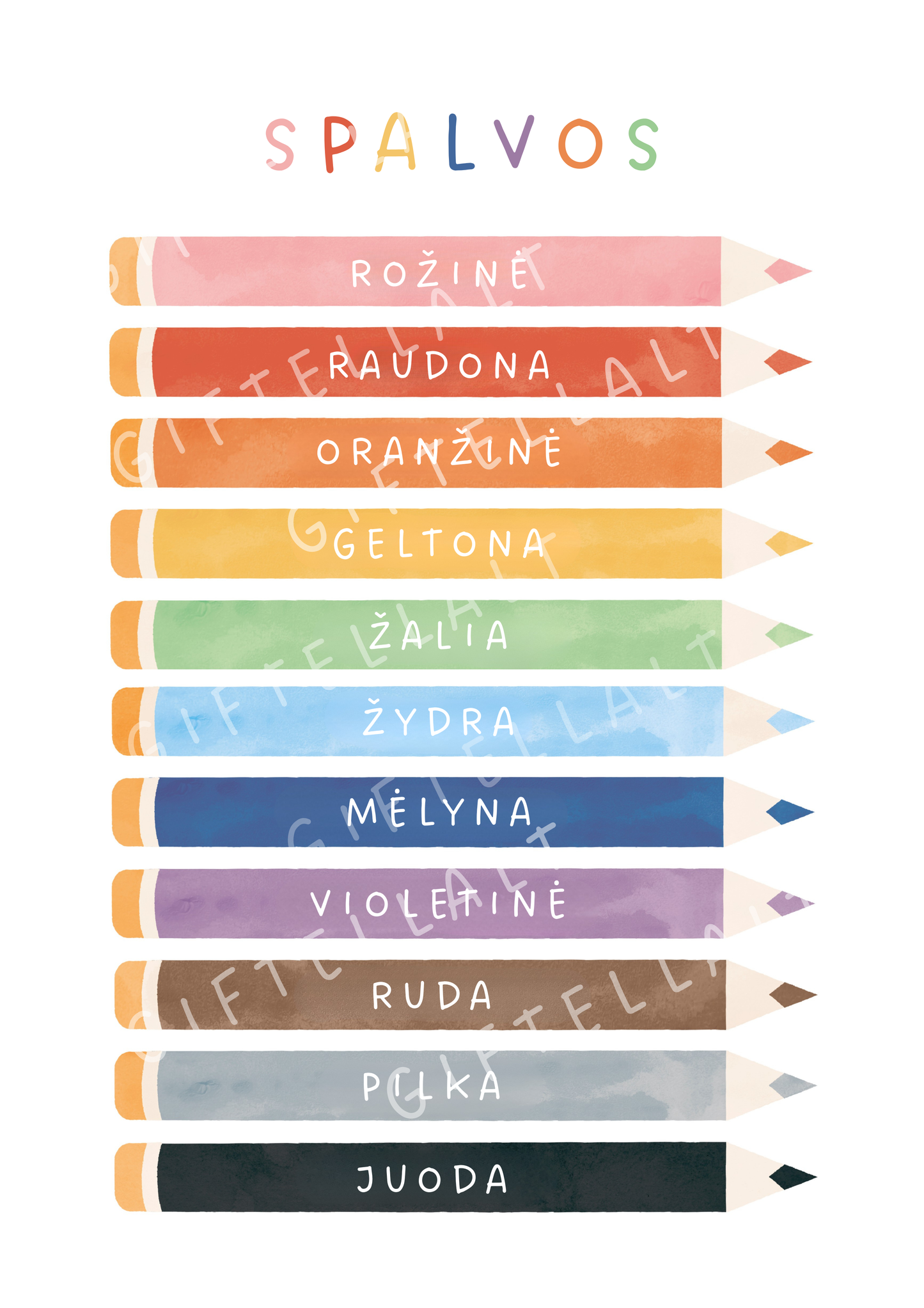 ietuviškas edukacinis plakatas vaikams Spalvos ant vaiko kambario sienos