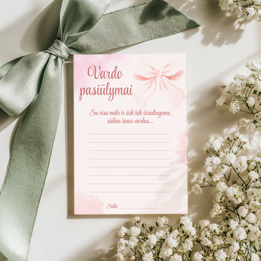 Vardo pasiūlymai, Baby Shower žaidimai, krikštynų kortelės, kūdikio vardas, šventinė atributika, dovanos būsimai mamai, palinkėjimų kortelės