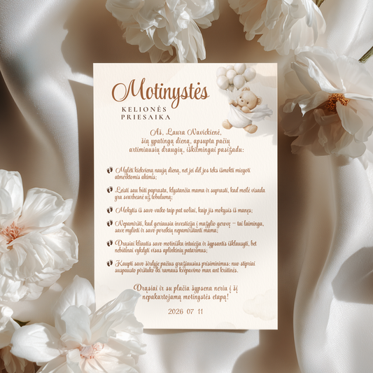 baby shower zaidimas motinystes keliones priesaika krikstynos