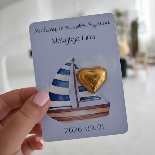 Atvirukas su šokoladuku vaikams nuo mokytojos | Rugsėjo 1-ajai | GiftellaLT