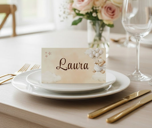 Stalo kortelės, vardinės kortelės, krikštynų stalo dekoras, Baby Shower atributika, šventinė spauda, personalizuotas dekoras